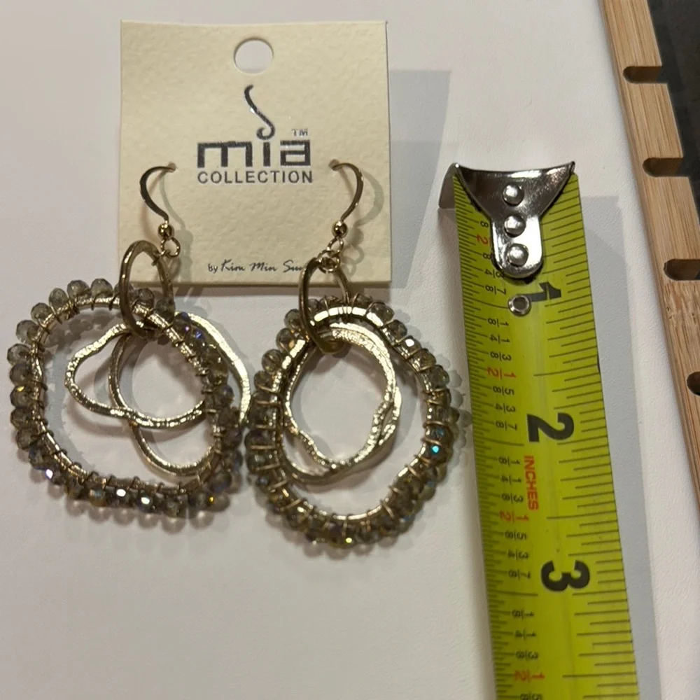 MIA Gold and Crystals Asymmetrical Hoop Earrings